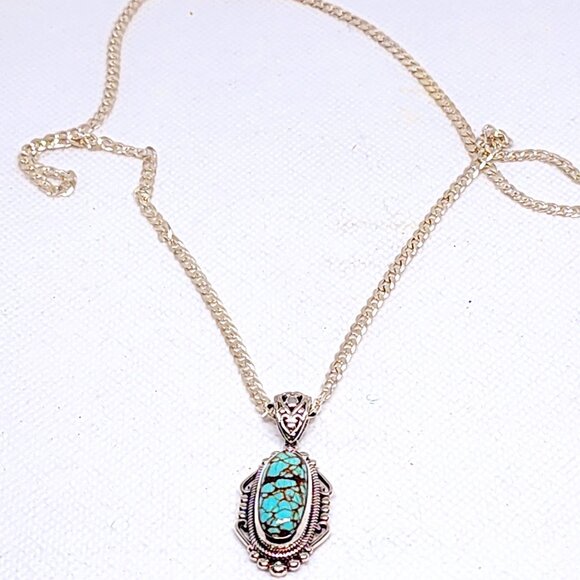 Blue Horizon Turquoise pendant in 925 Sterling Silver 5.00tcw 20" Italian chain - Picture 4 of 5